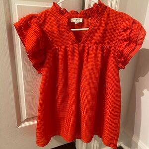 Umgee Vibrant Orange Ruffled  Blouse medium auburn